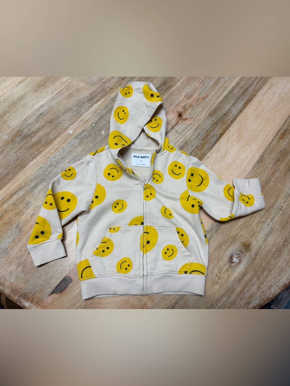 Old Navy Cream Zip Hoodie with Yellow Smiley Faces